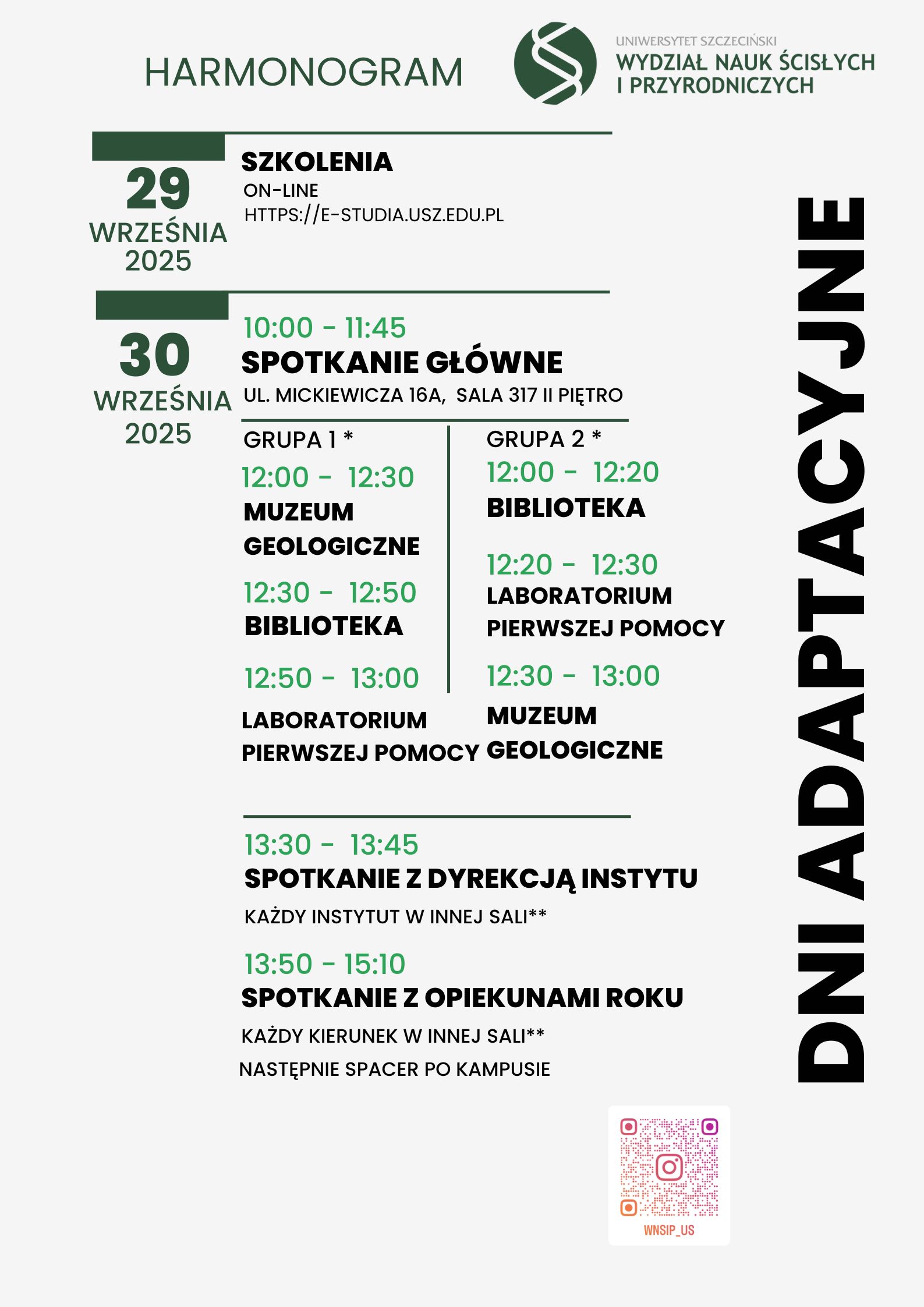 Harmonogram dni adaptacyjnych dla 1 roku
