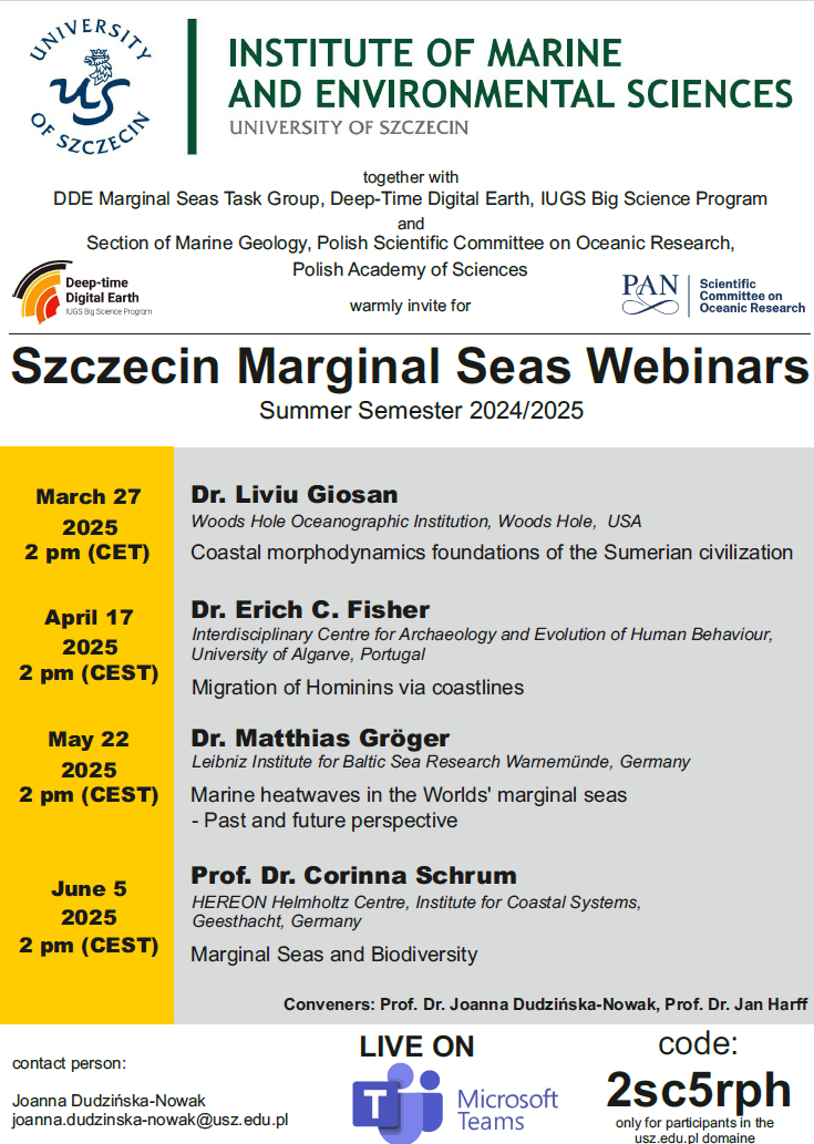 Spotkania naukowe w ramach Szczecin Marginal Seas Webinars