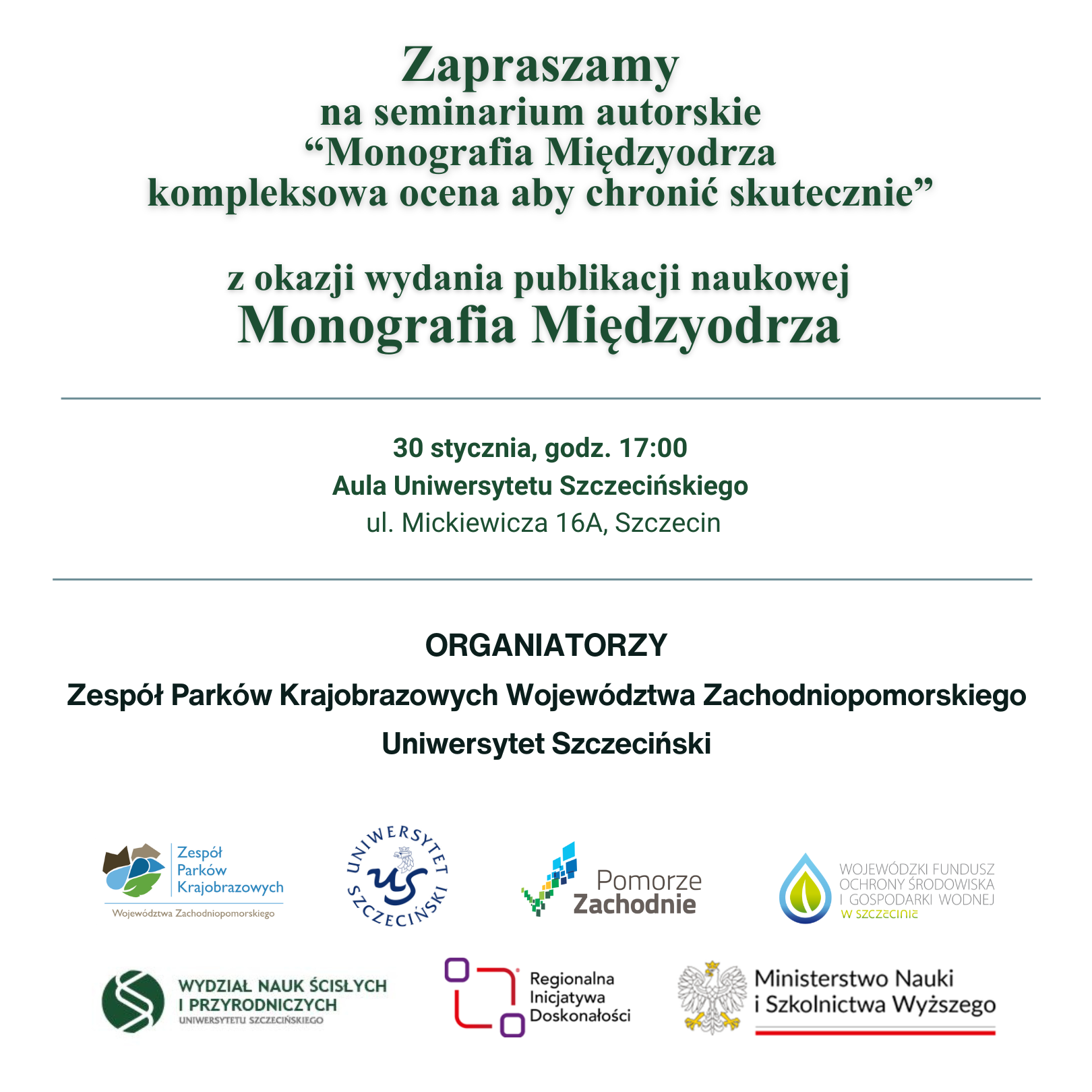 Zaproszenie na sympozjum poświęcone premierze publikacji „Monografia Międzyodrza”